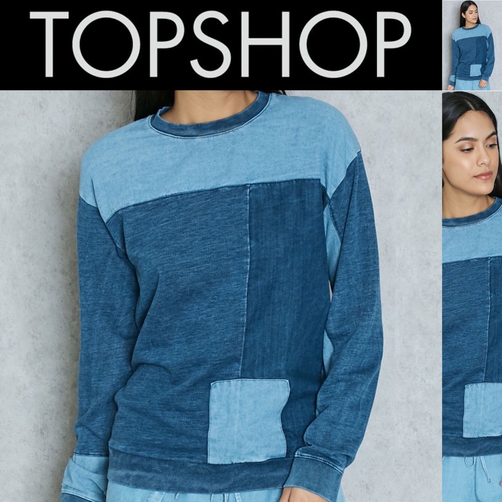 EUC Topshop |Denim Patchwork Sweatshirt